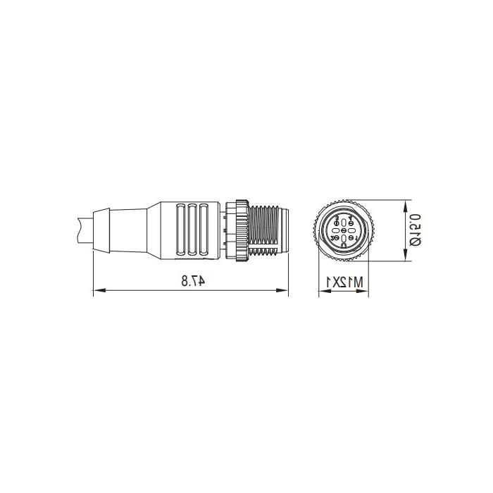 M12 4Pin，公头直型、单端预铸PUR柔性电缆、带屏蔽、紫色护套、0C4A21-XXX